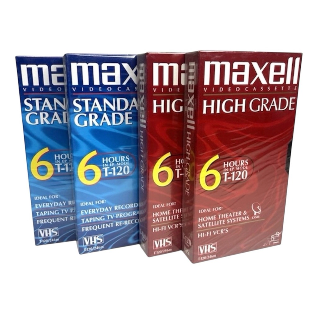 Lot of 4 Maxell T-120 6-Hour Standard Grade VHS Blank Video Cassette Tapes